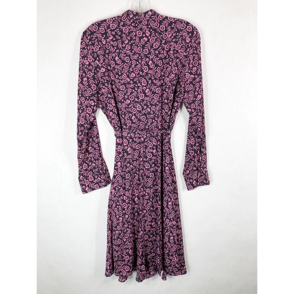 Nanette Lepore Size 6 Dress Pink Black Floral Knee Length Tie Waist Pintuck 1361 - Picture 2 of 9